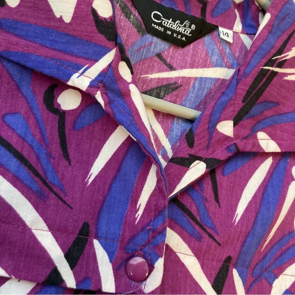 Vintage Catalina Purple Abstract Print Button Down Blouse - Picture 9 of 10